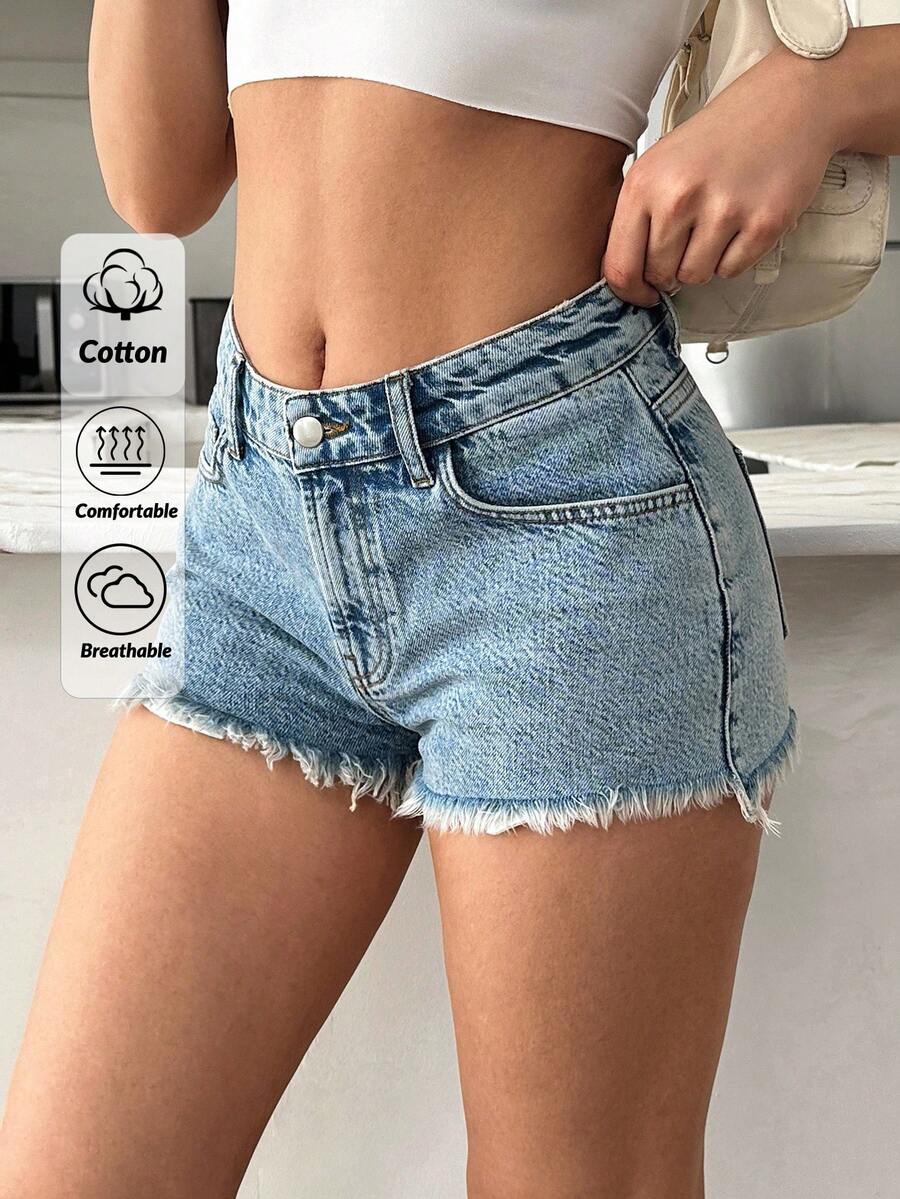 EURMUSE Low Waist Frayed Hem Mini Denim Short Women Denim Shorts Short Outfits For Women Summer Outfits For Women Shorts Short Jeans For Woman - Light Wash - View 1