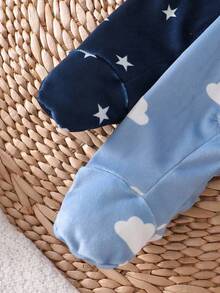 2件套新生儿简约星云图案长袖连体睡衣套装 - 彩色 - 查看 4