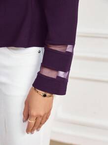 SHEIN Clasi Solid Color Elegant Long Sleeve Patchwork Sleeve Cinched Waist Jacket In Fall/Winter - Purple - View 6