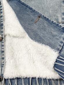 SHEIN Tween Girl Oversized Washed Loose Elastic Waist Denim Jacket And Coat, Patch Pockets, Thermal Lined, Casual And Comfortable For Autumn/Winter Fall - Light Wash - View 8