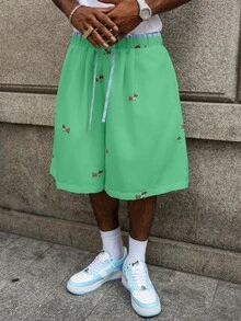 Manfinity Hypemode Men's Summer Casual Sausage Dog Print Wide Leg Shorts - Green - View 5