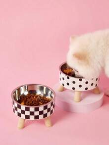 PETSIN 1-Piece Premium Stainless Steel And Plastic Pet Bowl - White Checkered Design - Suitable For Cats - Easy To Install, Super Easy To Clean, Durable - Let Your Beloved Pet Enjoy Fun And Stylish Mealtimes! - Multicolor - View 2