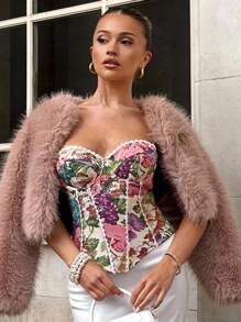 Glamine Charm 性感浪漫提花拼布花卉装饰钢圈抹胸女式上衣 - 彩色 - 查看 6