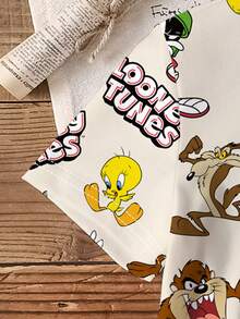 LOONEY TUNES X SHEIN Young Boy 2pcs/Set Casual Cartoon Graphic Crew Neck Short Sleeve T-Shirts, Blue & Apricot, Summer - Multicolor - View 3