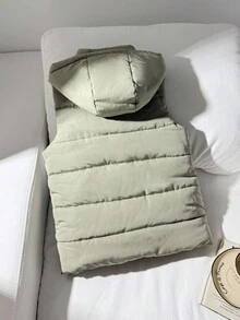 SHEIN 少女褶皱连帽无袖休闲背心，秋冬季款 - 薄荷綠 - 查看 7