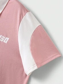 JNSQ Blusa suelta con cuello polo y bloques de color para niña preadolescente, de vuelta al colegio - Rosa - Ver 6