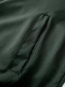 Manfinity Homme 男士休闲拉链棒球夹克，长袖秋季绿色休闲轻便飞行员夹克，秋季 - 墨綠色 - 查看 6