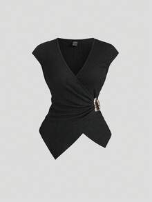 Sweetra Bộ 2 trang phục đi làm tối giản, thoải mái, khóa kim loại, họa tiết đan móc, mùa thu dành cho nữ - màu đen - Xem 4