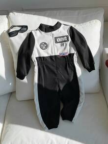 Quần liền quần thể thao thoải mái, màu sắc tương phản, phong cách phi công/tay đua, dành cho bé trai/bé gái mùa thu/đông - Đen và trắng - Xem 6