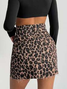 SHEIN Tall Women's Leopard Print High Waist Mini Skirt Leopard Skirt Two Piece Skirt Set Cheetah Print Skirt 2 Piece Outfit Women - Dark Wash - View 3