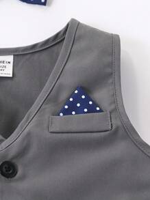 SHEIN 2 件套年轻男孩绅士正装套装，含背心、领结和裤子，适合婚礼、婚礼宾客、花童、戒童，秋冬