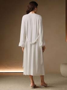 Anewsta Bộ đồ ngủ nữ kiểu Pháp cổ điển thanh lịch, thích hợp cho mùa lễ hội, kỳ nghỉ, mùa đông. - trắng - Xem 3