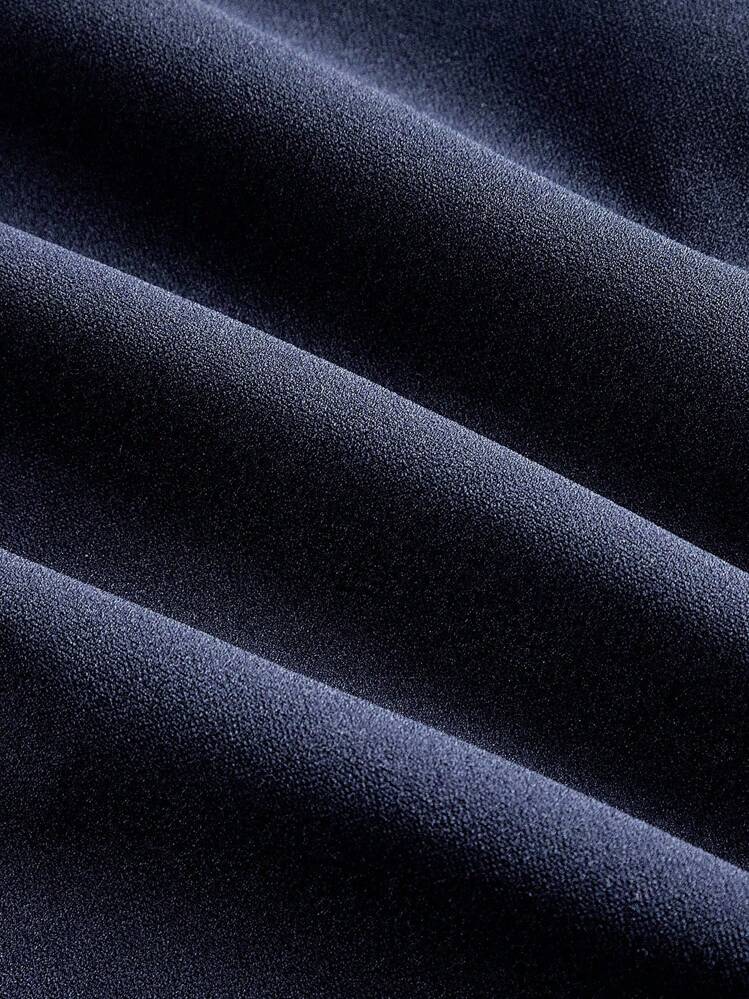 SHEIN MOD 黑色金属链带蕾丝拼接紧身胸衣加大码女式连体裤 - 藏蓝色 - 查看 4