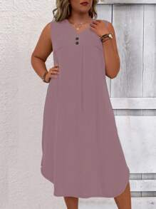 EMERY ROSE Đầm Maxi Không Tay Cổ Chữ V Màu Trơn Size Lớn Thường Ngày Mùa Hè Cho Nữ - Màu tím - Xem 4