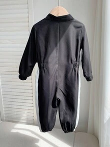 Quần liền quần thể thao thoải mái, màu sắc tương phản, phong cách phi công/tay đua, dành cho bé trai/bé gái mùa thu/đông - Đen và trắng - Xem 2