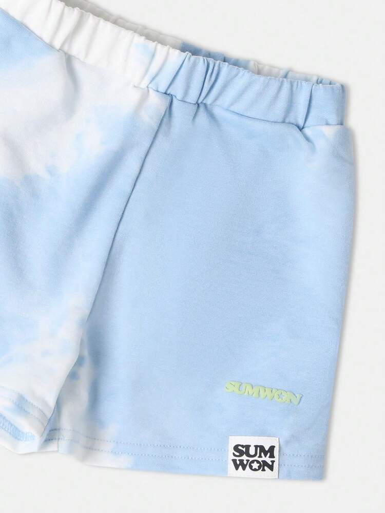 Tie Dye T-Shirt And Shorts Co-Ord Set With Cloud Pattern