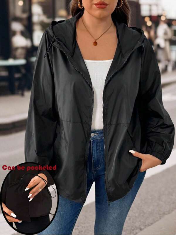 EMERY ROSE Plus Size Women Lightweight Hooded Jacket, Portable Outerwear Fall Winter Cloth For Women Autumn