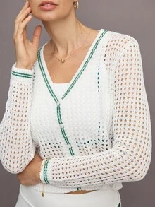 Activina Damski sweter dzianinowy z kontrastowym wykończeniem i wycięciami