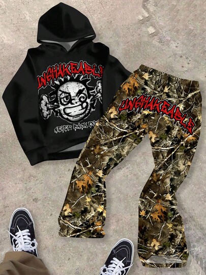 SHEIN Bolty 2pcs Tween Boy Casual Loose Fit Hoodie And Pants Set, Suitable For Autumn/Winter Fall