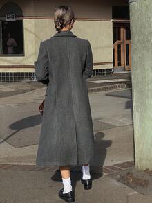 DAZY 女士休闲翻领长袖双排扣大衣，秋冬 - 深灰色 - 查看 2