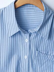 Franclia Áo sơ mi sọc xanh đơn giản phong cách Hàn Quốc dành cho nữ, áo dài tay cổ bẻ, thời trang xuân/hè 2025 mới - Màu xanh lam - Xem 5