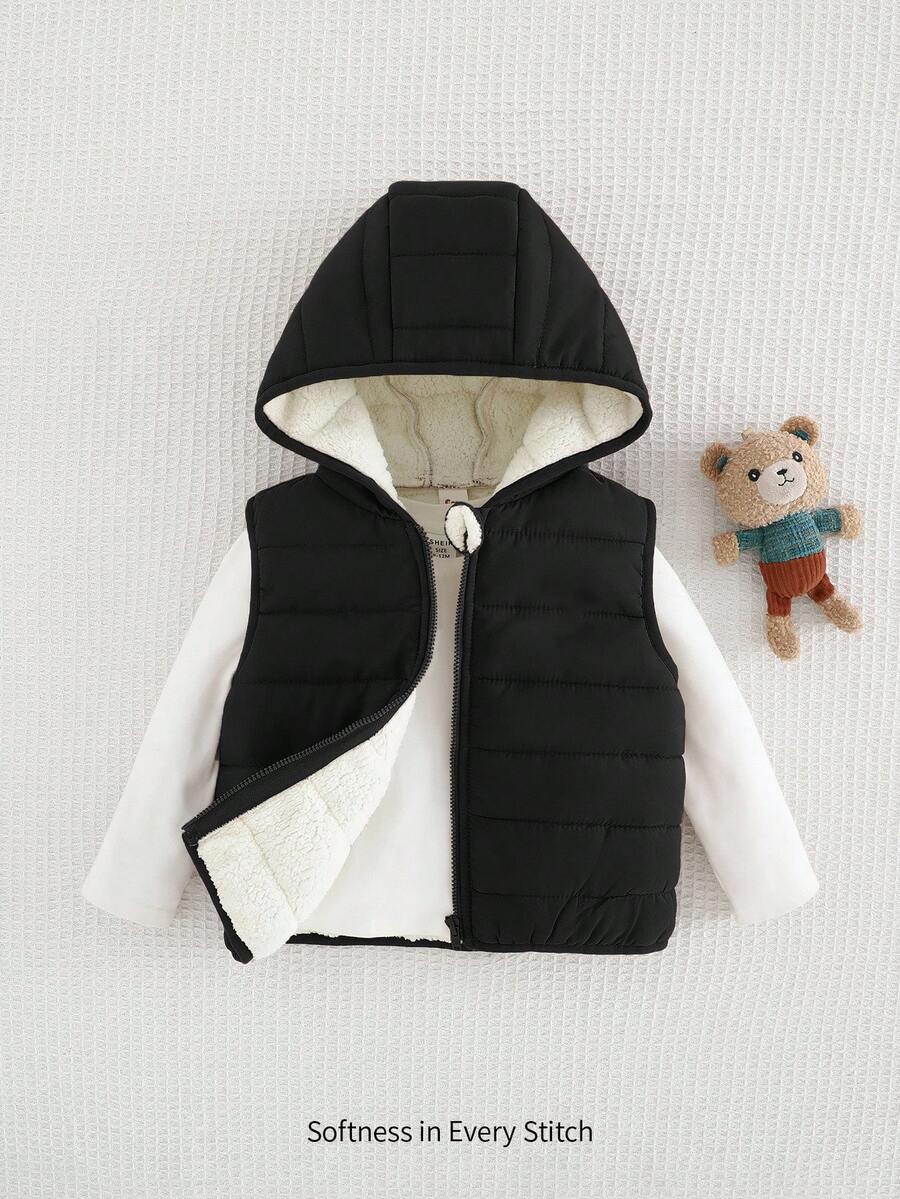 Cozy Pixies Newborn Baby Boy Cartoon Bear Pattern Hooded Fleece Vest Cardigan,In Fall/Winter - Black - View 1