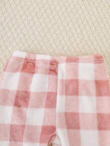 SHEIN Playful Pals 2pcs Baby Girls' Pink Plaid & Apricot Top Set, Cute Cloud Embroidery Pattern Flannel Comfortable Pajamas, Winter Fall