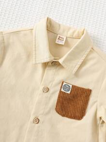 Cozy Pixies 男婴撞色口袋翻领长袖开衫和松紧腰裤套装，男婴灯芯绒裤，男婴灯芯绒套装，男婴秋季服装，棕色男婴服装，男婴亚麻衬衫（冬季款） - 彩色 - 查看 5