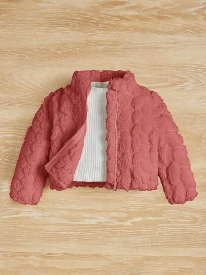 SHEIN Kurtka polarowa dla noworodków, dziewczynek, z długim rękawem i stójką