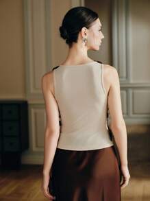 Anewsta Áo ba lỗ không tay họa tiết hoa 3D màu nâu mới dành cho nữ - màu nâu - Xem 7