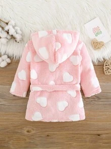 SHEIN 女婴星空图案长袖连帽柔软舒适双面法兰绒浴袍，秋冬 - 彩色 - 查看 2