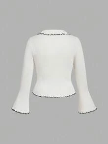 SHEIN MOD Cárdigan acampanado de manga con textura acanalada en color albaricoque, talla grande, para otoño/invierno - Albaricoque - Ver 2