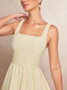 L'Amorae 女士方领德比复活节中长连衣裙，修身喇叭形 - 黃色 - 查看 4