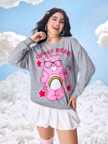 SHEIN X Care Bears 秋季大码休闲熊印花圆领落肩宽松卫衣 - 灰色 - 查看 4