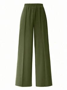 SHEIN Clasi 大码休闲通勤拼色衬衫和裤子两件套 - 軍綠色 - 查看 5