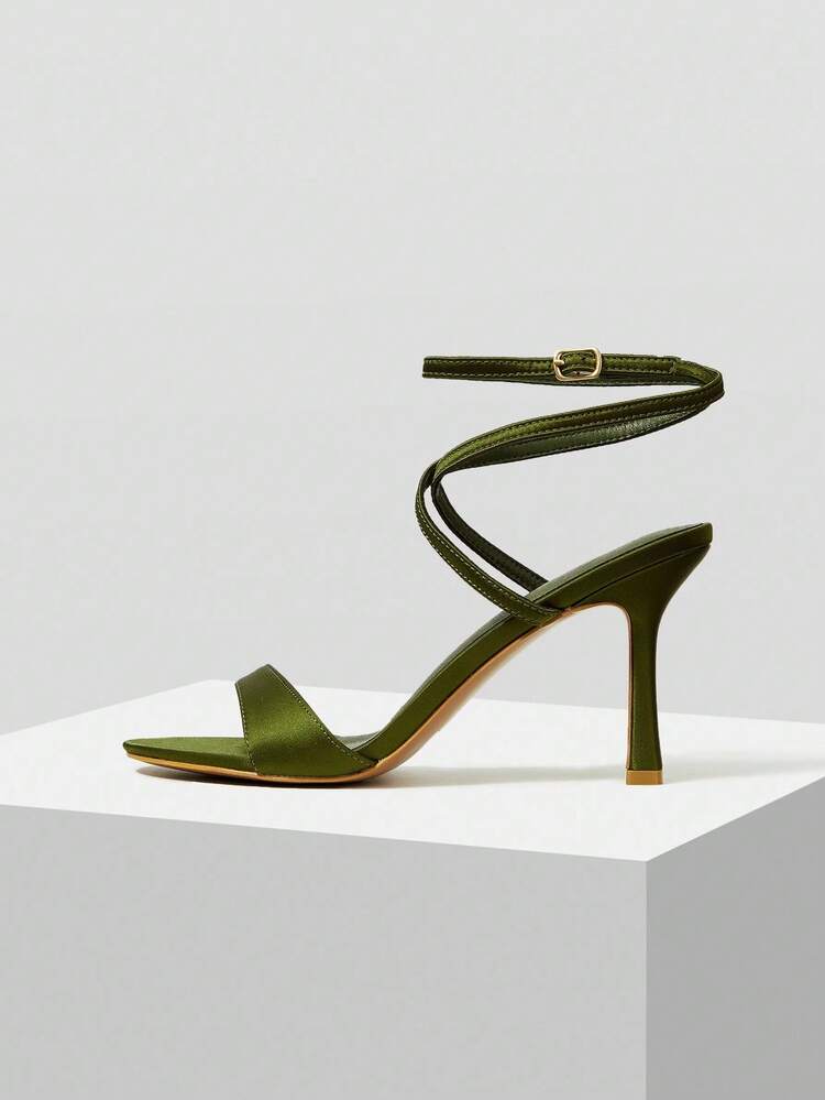 WOMEN'S ANKLE STRAP PU LEATHER HIGH HEEL SANDALS