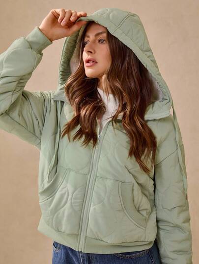 Wildy 秋装 冬装 大衣 鼠尾草绿色棉质羊毛夹克 女士休闲保暖连帽夹克，秋冬女士夹克 短款夹克 外套 女士绗缝夹克 女士冬装 女士秋装 女士轻便夹克 女士西部服饰 女士绗缝夹克