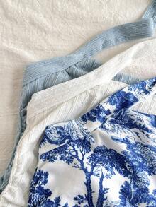 SHEIN 3件套青少年女孩休闲针织无袖挂脖背心 - 淺藍色 - 查看 4