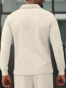 Manfinity CasualCool 男士纯色长袖休闲 Polo 衫，适合日常通勤，秋季休闲男士奶油米色男士 Polo 衫，适合秋季