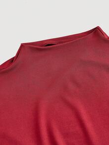 SHEIN MOD Light Yellow 2 Pieces Set: Stand Collar Top And Fitted Skirt - Burgundy - View 5