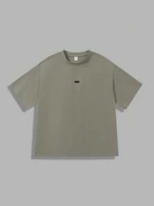 SHEIN Camiseta casual confortável estilo americano vintage folgada, gola redonda, estampa inglesa, manga curta, adequada para uso no verão, 1 peça