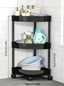 SHEIN 5 层浴室三角架，独立式带轮转角储物架，适用于卫生间、厨房、浴室、房间装饰物品，可调节和可移动收纳架 - 彩色 - 查看 5