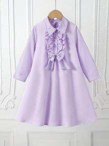 1pc Young Girl's Sweet Plaid Patchwork Long Sleeve Shirt Dress, With Hidden Zipper Design At Back, Comfortable & Cute Dress Suitable For Family Gathering, Outing, School And Other Occasions Bow Decoration, Back To School - Multicolor - View 8