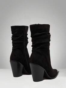 Solezae Botas de tacón de bloque de punta sexy de mujer sintético hasta la pantorrilla y caídas - Negro - Ver 7