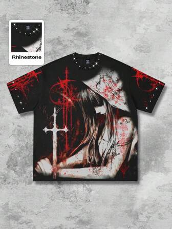 Anime Men's  Print Punk Casual Street Style Short Sleeve T-Shirt