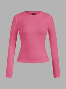 SHEIN EZwear 4 件套女士黑色、白色、粉色圆领休闲修身长袖 T 恤套装，适合秋冬季 - 彩色 - 查看 12