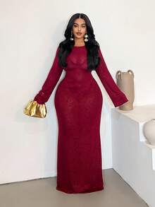 Maweii Robe moulante à manches longues minimaliste et sexy pour femmes grandes tailles