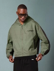 SUMWON Classic Grid Print Windbreaker Jacket With Hood Zip Front Quarter Panel Design Monochrome Check Pattern Street Style Casual Lightweight Spring Fall Fashion - Multicolor - View 7