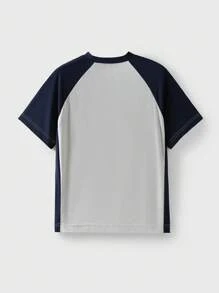 JNSQ Back To School Outdoor Sports Short Sleeve T-Shirt, Kids Round Neck Contrast Color Funny Letter Print Outdoor Sports Short Sleeve Tee - Multicolor - View 6