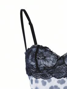 SHEIN SXY Women's Spring New Leopard Print Contrast Lace Spaghetti Strap Extended Pants - Blue - View 7